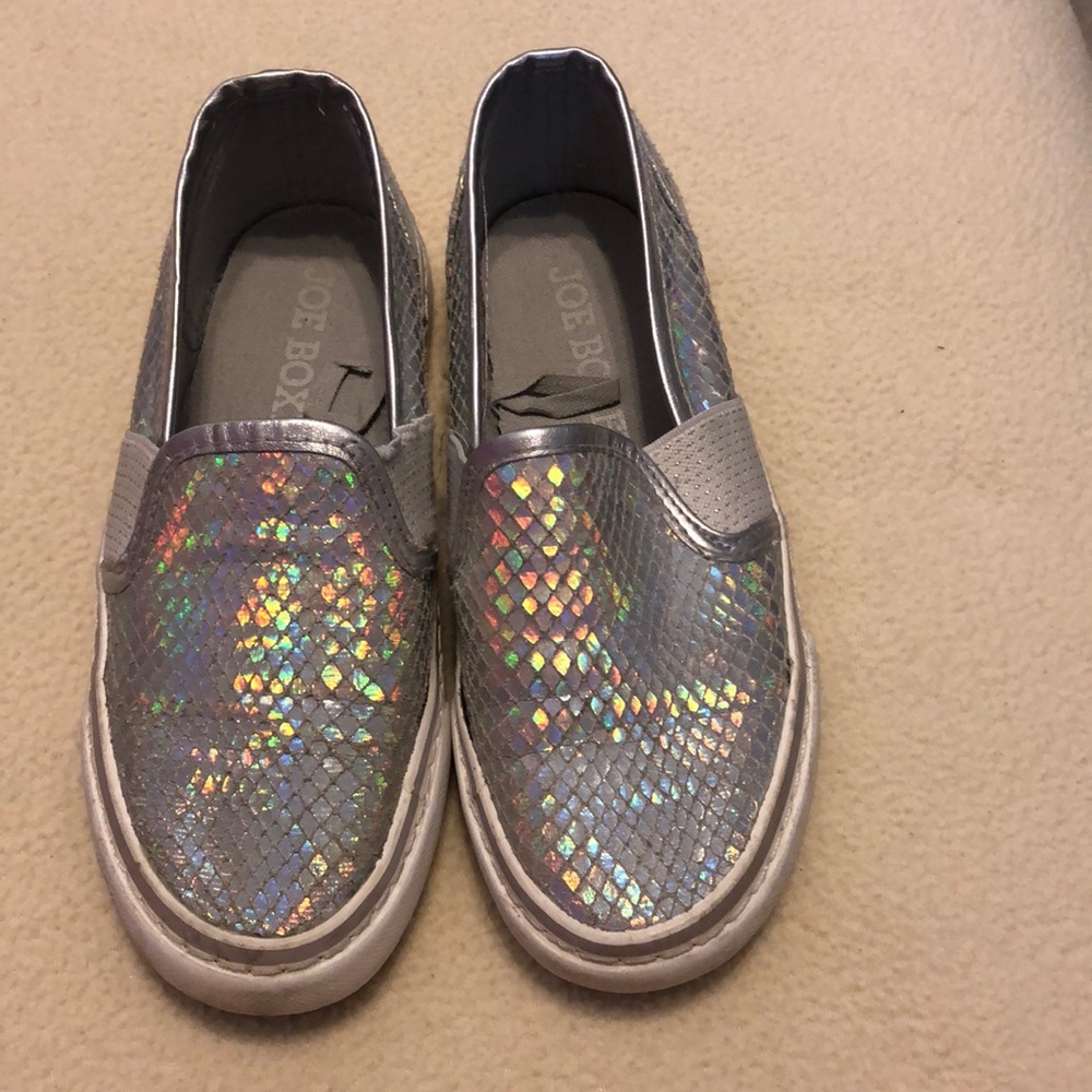 Glittery print slip on sneakers